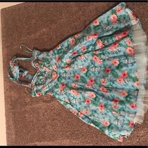 Blue tiki floral print dress